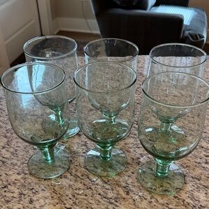 Vintage Green Glass Goblet Set